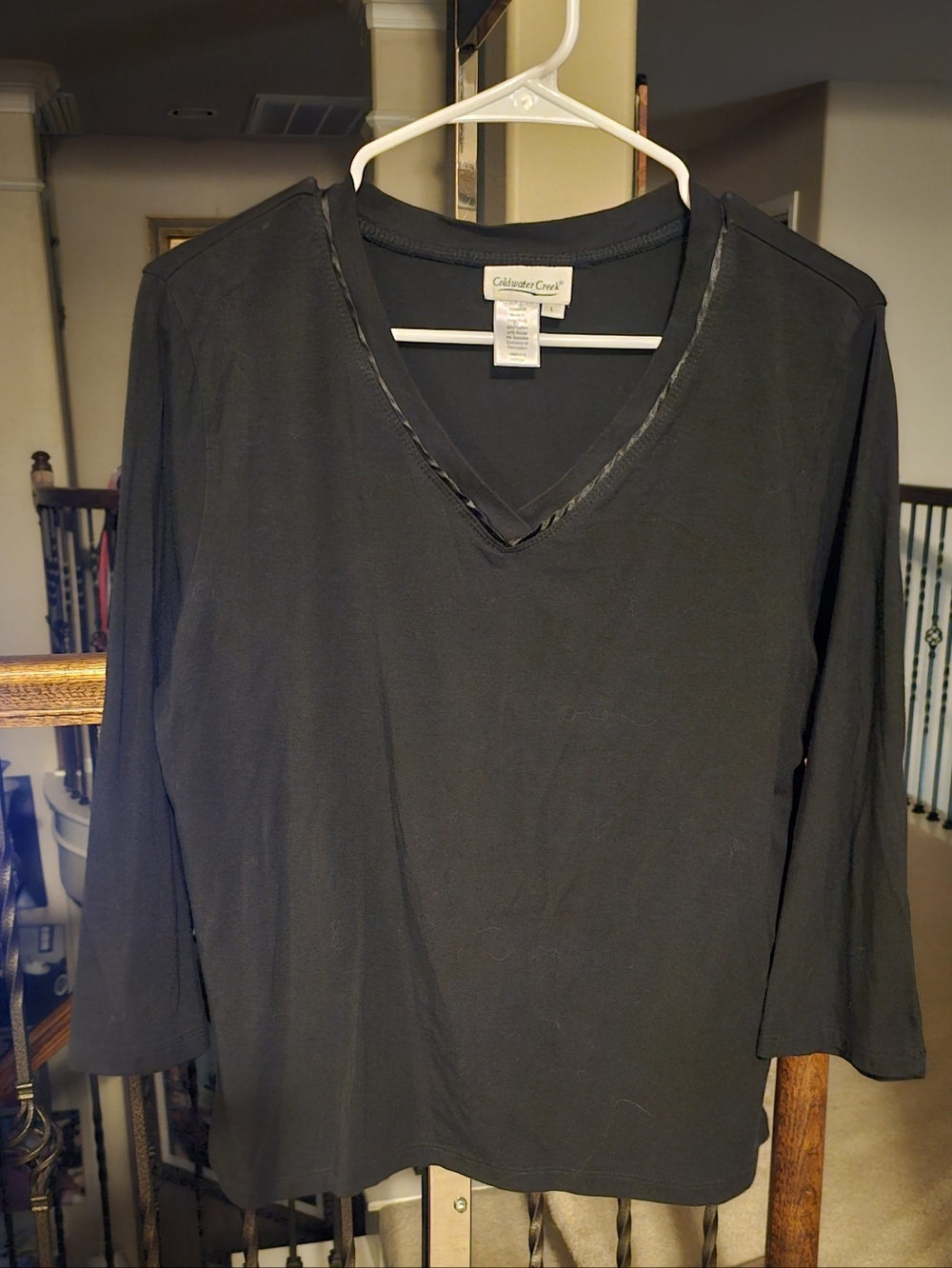 Coldwater Creek Black V-Neck Long Sleeve Tee